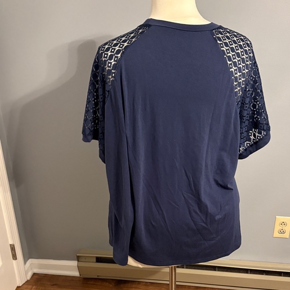 Amazon size 4X Navy Short-Sleeve Top with Lace Shoulder Detail - Picture 4 of 4